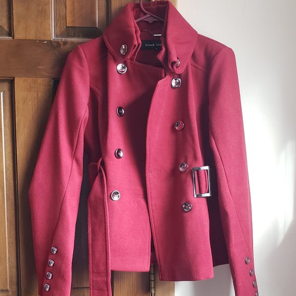 Black Rivet Jackets & Coats Black Rivet Burgandy Belted Peacoat S